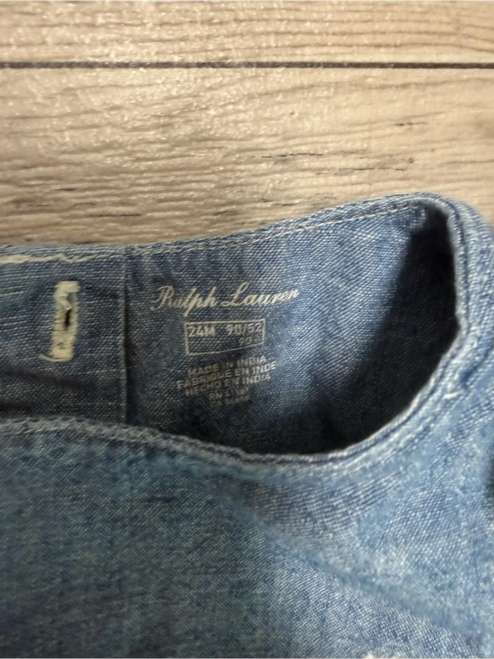 Ralph Lauren Light Blue Chambray Baby Romper